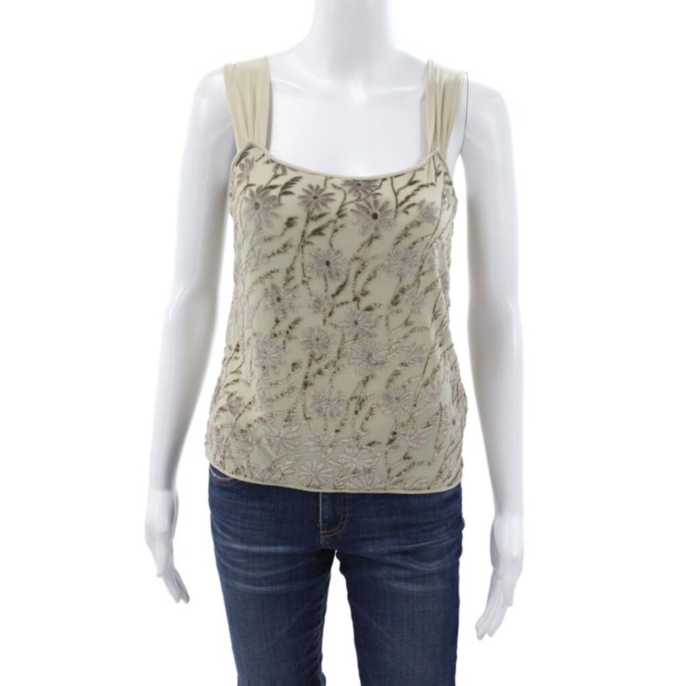 Armani Collezioni Women Sleeveless Square Neck Camisole Beige Cotton Size 10